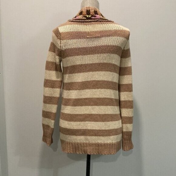 Anthropologie Cardigan with Stripes & Crochet Details Size Small Beige/Tan - Picture 8 of 14